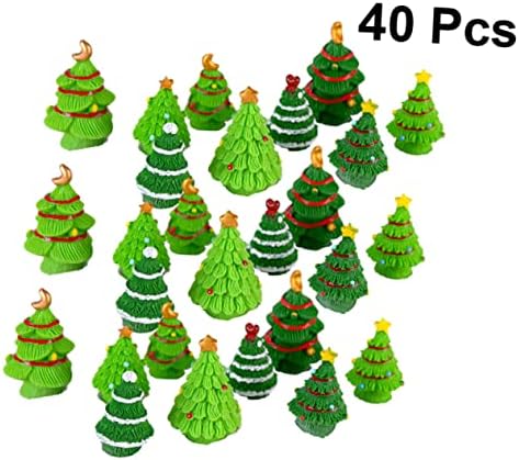 Inoomp 40pcs שולחן כתיבה טופר קישוט מיניאטורה מיניאטורה עץ חג המולד עץ חג המולד פסלוני מכוניות מלאכה עץ חג