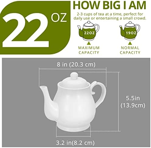קומקום חרסינה של Flexzion, סיר תה קרמי עם מכסה ומסננת, קומקום אישי במשך 2 עד 3 כוסות תה, 22 גרם