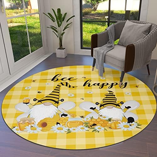 שטיח שטח עגול גדול לחדר שינה בסלון, שטיחים 3ft ללא החלקה לחדר לילדים, גמדי דבש דבורים פרח חיננית