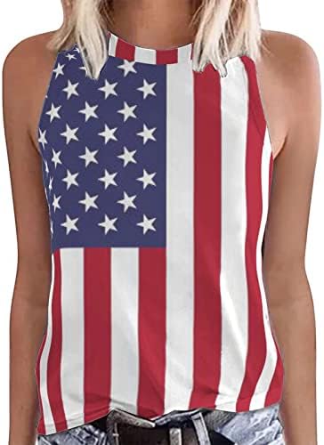 צמרות יום העצמאות נשים 2023 גופית קיץ דגל אמריקאי הדפס חולצת טריקו גרפית ללא שרוולים 4 ביולי גופיות