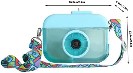 מצלמה של קוואי מעצבת בקבוק מים עם קש ורצועה, בקבוקי מים מצוירים 400 מל חמודים, BPA חינם כוסות