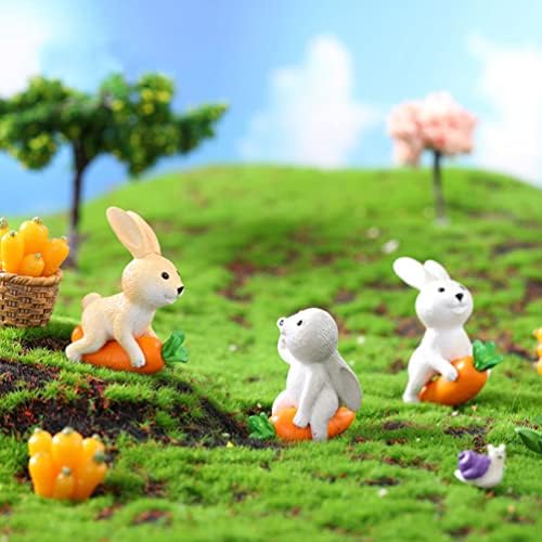 פסלוני ארנב ארנבים 4 יחידות ארנב פסל ארנב ארנב עם גזר פסל בעלי חיים מיקרו נוף קישוט