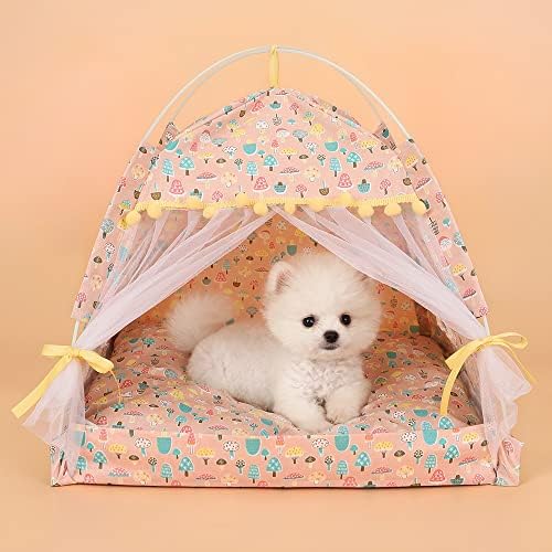 ZLXDP מחמד כלב אוהל בית פרחים הדפסים סגולים מיטת אוהל מיטת אוהל מקורה מתקפל מקפלת ניידת נעימה