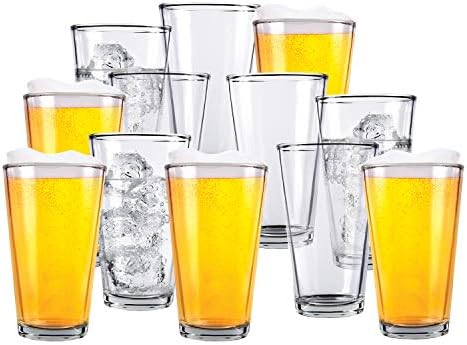 כוסות בירה מזכוכית-חבילה של 12 כוסות בר מזכוכית שקופה, 1 ליטר-כוסות זכוכית באיכות פרימיום, נהדרות