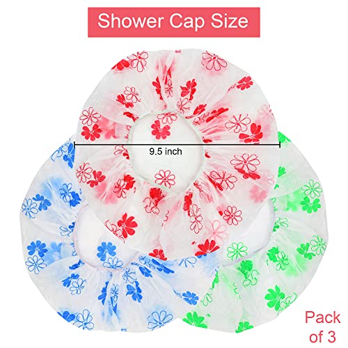 כובעי מקלחת אטומים למים 3 יח ', כובע אמבטיה למקלחת לשימוש חוזר עם פס אלסטי גדול כובעי אקו רכים פלסטיק