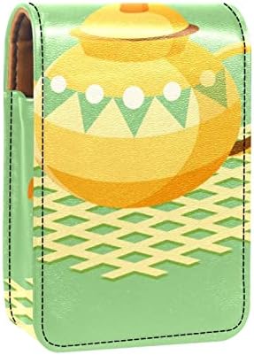מארז שפתון Oryuekan עם מראה איפור נייד חמוד חמוד שקית קוסמטית, דפוס תה תבנית זמן מצויר קריקטורה צהוב