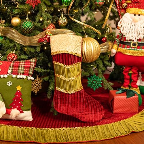 ואלרי מדלין 21 אינץ '2 חבילה גדולה מסורתית ירוקה אדומה זהב גרבי חג מולד קישוטי קישוטי תלייה מותאמים אישית עם ג'קארד,