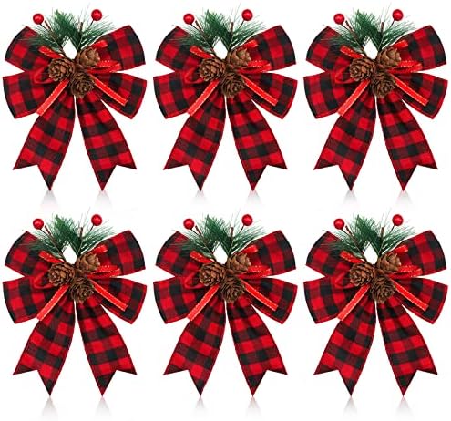 Syhood 6 Pieces חג המולד של Buffalo משובץ קשת קשת קשת קשת עם קשת עץ חג המולד קשתות עץ חג המולד קשתות למסיבות חג
