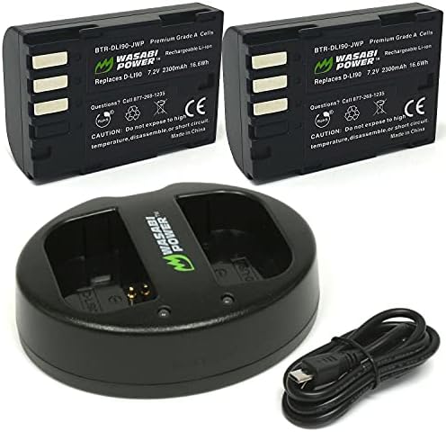 סוללת כוח ווסאבי ומטען USB כפול עבור Pentax D-Li90 ו- Pentax 645D, 645Z, K-01, K-1, K-II, K-3, K-3 Mark