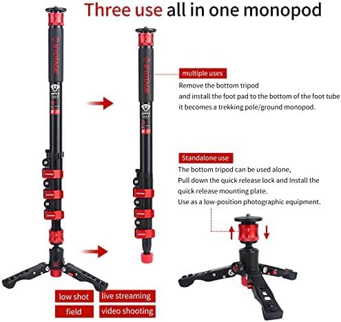 Ifootage monopod עבור מצלמות cobra 2 A180-II, 71 Monopod וידאו מאלומיניום מתכוונן עם עומס מטען 8 קג, תואם למצלמות