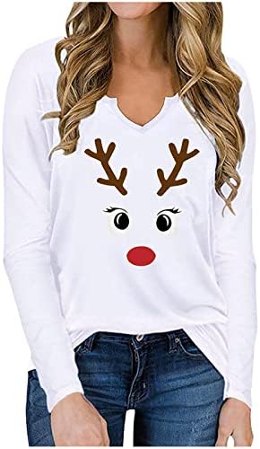 חולצות חג מולד מכוערות אייל לנשים חולצה חמודה סוודר סוורר בגדי רחוב צווארון שרוול ארוך חולצה רופפת
