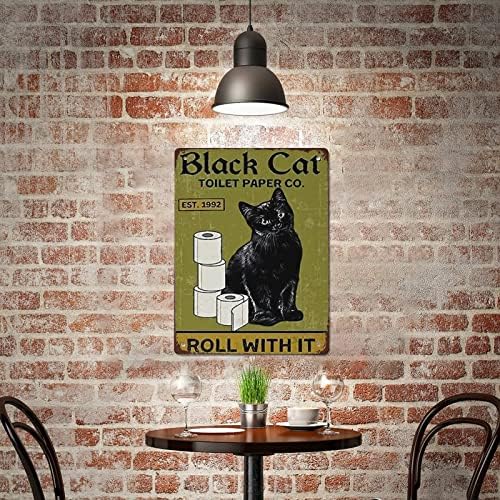 שלטי מתכת וינטג 'שחור שחור נייר טואלט נייר משותף עמו מחזיק נייר טואלט חתול שחור חתול שחור חובב חובב חובב