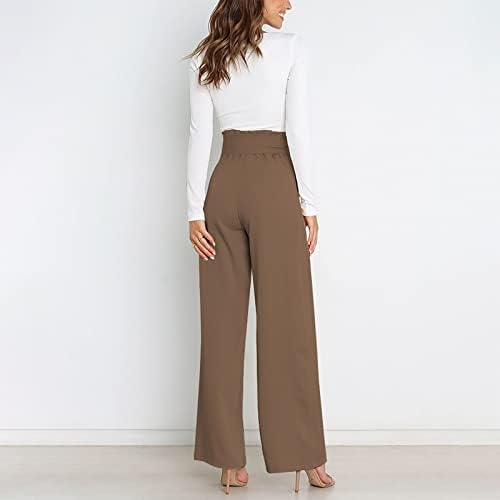 מכנסי רגל רחבים של Prdecexlu של נשים מותניים אלסטיות גבוהות בעסקים מלאים מכנסיים מכנסיים ארוכים חליפות ישרות