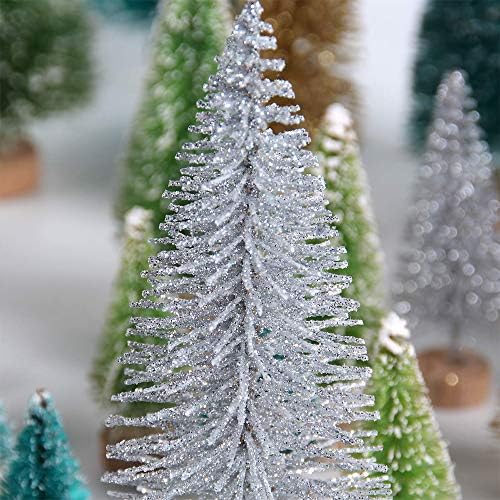 Yahpetes עץ חג המולד מיניאטורי 6 PCS עצי אורן עצי סיסל קישוטי כפור שלג עם בסיסי עץ לסצינות