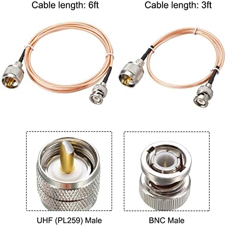 Meccanixity RG316 RF ערכת כבלים קואקסיאליים RF עם זכר UHF ל- BNC זכר 3ft, 6ft 50 אוהם לווידיאו