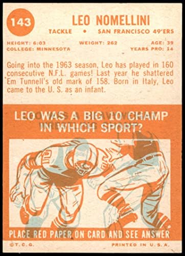 1963 Topps 143 Leo Nomellini San Francisco 49ers Ex/MT 49ers Minnesota