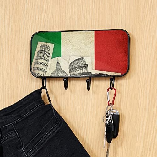 קיר הר מפתח מחזיק עם 4 ווים, מפתח קולב לקיר עם ווים, מפתח מתלה עבור רצועה לכניסה, רטרו גלויה איטליה
