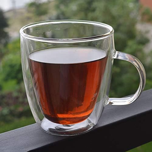 קצה קפה כפול כוסות קפה 12oz/350 מל ספלי זכוכית מבודדים עם ידית לשתיית תה, אספרסו לאטה, מיץ או מים/58