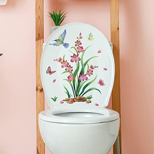 מדבקות קיר ורדים אדמוניים מדבקות קיר פרחוני לעיצוב אמבטיה, פרחי צבעי מים שושן דייזי פרפר שפירית מדבקות קיר ציפור,