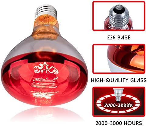 רונקיז בר40 נורות מנורת חום אדומה, נורת אינפרא אדום 250 וואט, בסיס בינוני ה-26, לנורת חום לאמבטיה/טיפול באור