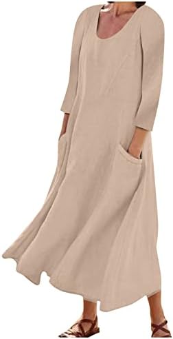 שמלות ארוכות של נוקמופו לנשים אופנת נשים מזדמן בצבע אחיד שמלת כיס כותנה ללא שרוולים