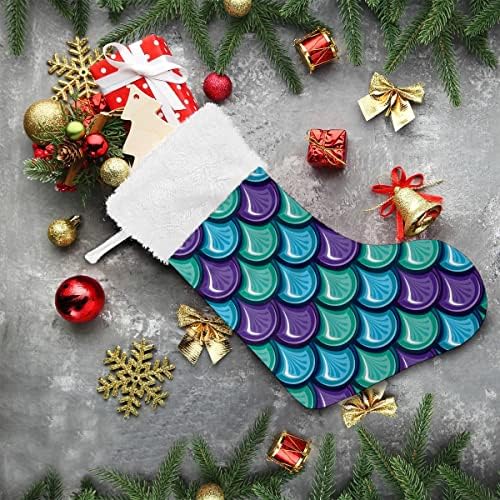 גרבי חג המולד דפוס סולם דגים סגול כחול ירוק דפוס קטיפה לבנה שרוול קטיפה משפחת קטיפה בהתאמה אישית של גרב גדול של