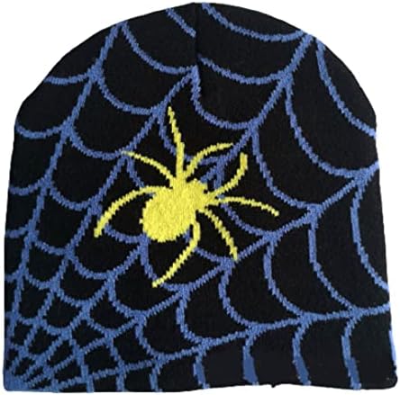 Dicusph Y2K דפוס עכביש גותי צמר צמר כובע סרוג אקרילי נשים כפתית חורף שעועית חמה גברים גולגולות מזדמנים חיצוניות