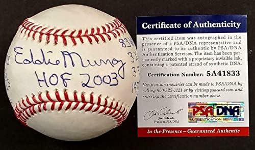 אדי מוריי כתובת חתימה חתימה חתומה על MLB Baseball PSA עד COA אוטומטי - כדורי חתימה