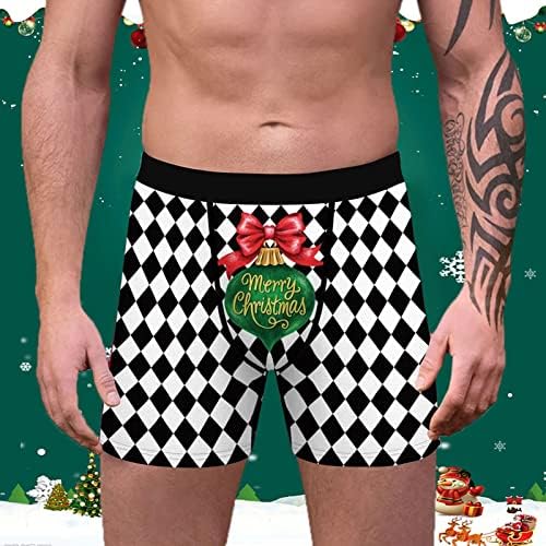 תקצירי בוקסר לחג המולד של XZHDD לגברים, תלת מימד חג המולד מצחיק סנטה קלאוס מודפס תחתונים תחתונים נושמים תחתונים