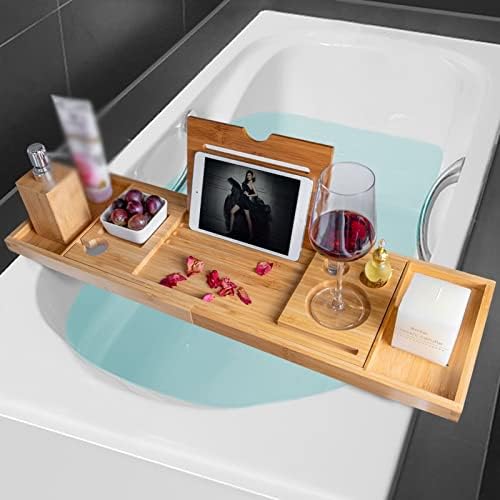 מגש אמבטיה עבה הניתן להרחבה מארגן עץ מארגן אמבטיה ספר אמבט