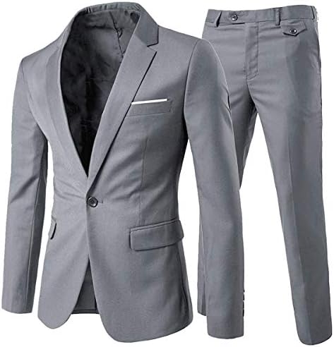 חליפות 2 חלקים לגברים בסגנון ענן בכושר דק 1 כפתור שמלת חליפת ז ' קט בלייזר ומכנסיים