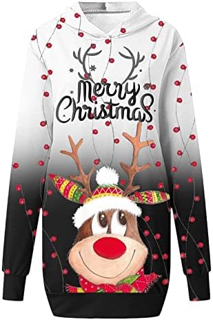 חג המולד חצאית נשים של אופנה חג המולד מודפס כיסים ארוך שרוול נים סוודר שמלה