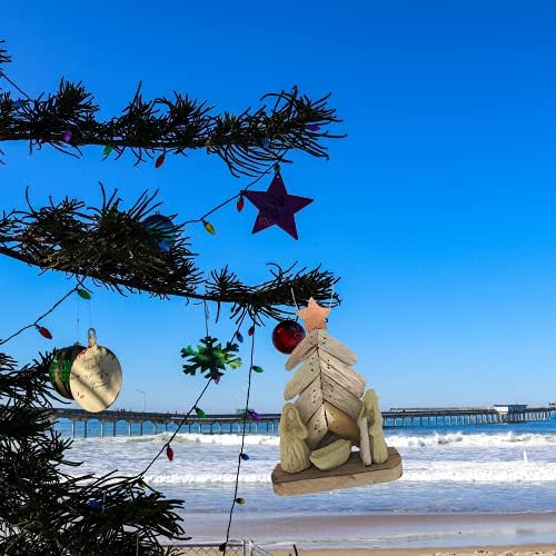 DEEDZO ימי תלויה עץ חג המולד קישוט, תפאורה ביתית של חוף סחף טבעי לחגים, קישוט קיר חיצוני מקורה, 7.5 x 5 אינץ