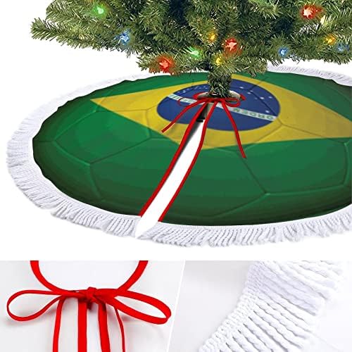 דגל כדורגל ברזיל חצאית עץ חג המולד אדום חצאית עץ חג המולד עגול עגול עם קצה מצויד לקישוטי חצר חיצוניים מקורה