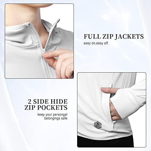Upf upf 50+ שרוול ארוך חולצות קפוצ'ון ז'קט UV הגנה מפני בגדים בגדים לחולצות נשים עם ביצועים חיצוניים בכיס