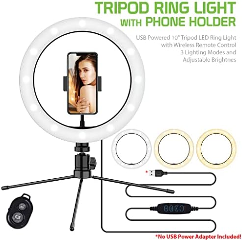 טבעת סלפי בהירה אור תלת צבעוני תואם לתג האופטימוס שלך 10 אינץ ' עם שלט לשידור חי / איפור/יוטיוב / טיקטוק/וידאו