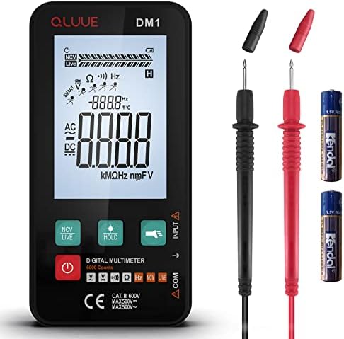 Qluue Multimeter דיגיטלי, 5999 סופרת מולטימטר עם מצב חכם, בדיקת NCV, DC/AC מתח מתח בדיקות מתח, התנגדות,