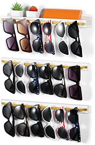 Art-Giftree משקפי שמש מארגן מחזיק 3 חבילה: קיר עץ רכוב משקפיים מתלה, משקפי ראייה תלויים דוכן כניסה כניסה