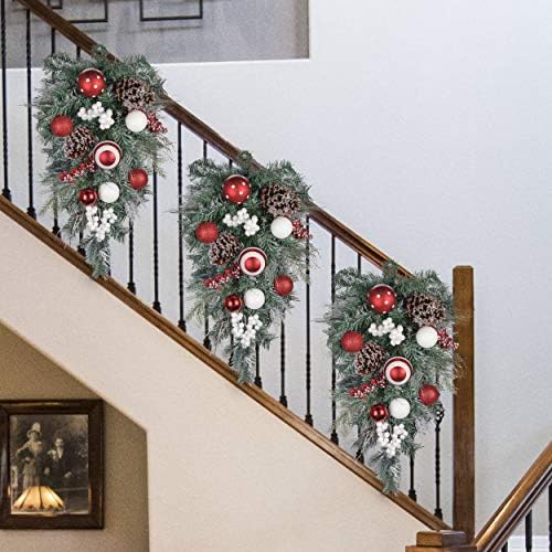 Valery Madelyn Prelit 24 אינץ 'מסורתי אדום לבן חג המולד דמעה מדמיינים לדלת הכניסה, התנפחות מלאכותית