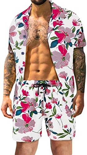 2 תלבושות לחתיכות לגברים מכנסיים קצרים קביעת גברים אביב חליפת קיץ מזדמנים חוף הוואי נוער טרופי מזדמן מטומטם