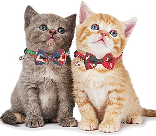 חג המולד חתול קולרים עם קשת פעמון, 2 חבילה חתלתול חתול חג המולד צווארון הבדלני עם נשלף עניבת פרפר אדום ירוק