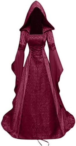 מכשפה שמלת נשים בציר ברדס מכשפה גלימת שמלת חצוצרת שרוול מימי הביניים חתונה שמלת ליל כל הקדושים