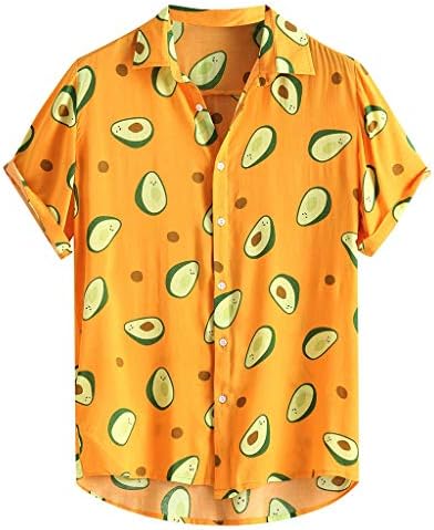 חולצות הוואי מזדמנים של UBST לגברים, כפתור שרוול קצר בקיץ, חולצת פירות מצחיקה הדפס פירות רגוע כושר חוף חוף