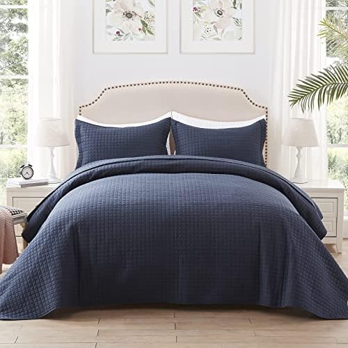 סט שמיכה ביתית מערבית בגודל מלא/קווין גודל, כיסוי מיטה הפיך קל משקל עם כיסוי דפוס ריבועים, כיסוי מיטה חמה