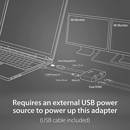 J5create Mini Displayport למתאם כפול 4K HDMI MST, תואם ל- Microsoft Surface Pro 2, Surface Book, HP OMEN
