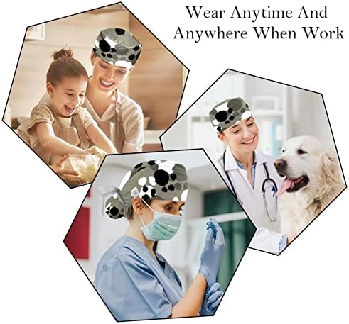 כובעים רפואיים לנשים עם כפתורים שיער ארוך, כובע עבודה מתכוונן 2 חלקים, דפוס כפה של כלב קשת