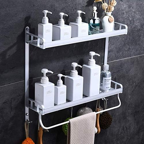Uxzdx 2 קיר קיר הרכבה על מדף אמבטיה עם ווים, סלסלת מדף מקלחת אחסון קאדי למטבח חדר שינה אמבטיה
