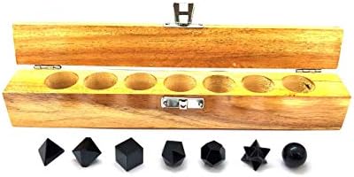 Sharvgun מוצקים אפלטוניים קריסטל שחור אובסידיאן 7 חלקים גיאומטריה קדושה סט קריסטל עם קופסת עץ קריסטל