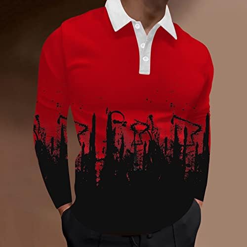 חולצות פולו לגברים של ZDFER, שרוול ארוך קפיצי SPLASH-DINK כפתור הצוואר צוואר גולף גולף
