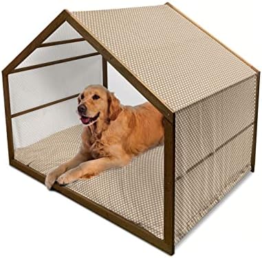 בית כלבי עץ בז 'בז', גווני פסטל רכים של עיצוב מנוקד רטרו פולקה עם מרקם מעוגן, חיצוני ומלונה כלבים
